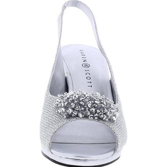 Karen Scott Women's Breena Slingback Peep-Toe Pumps Shoes Silver Size 6.5 - Picture 4 of 4